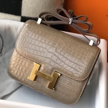 Taška Hermes Constance 18 cm v taupe embosované krokodýlí kůži