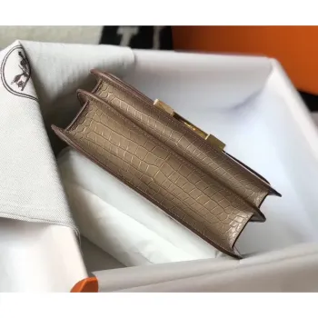 Taška Hermes Constance 18 cm v taupe embosované krokodýlí kůži