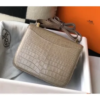 Taška Hermes Constance 18 cm v taupe embosované krokodýlí kůži