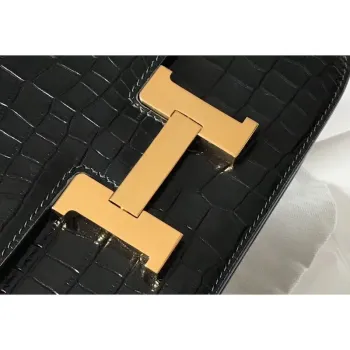 Taška Hermes Constance 18cm v černém embosovaném krokodýlím vzoru