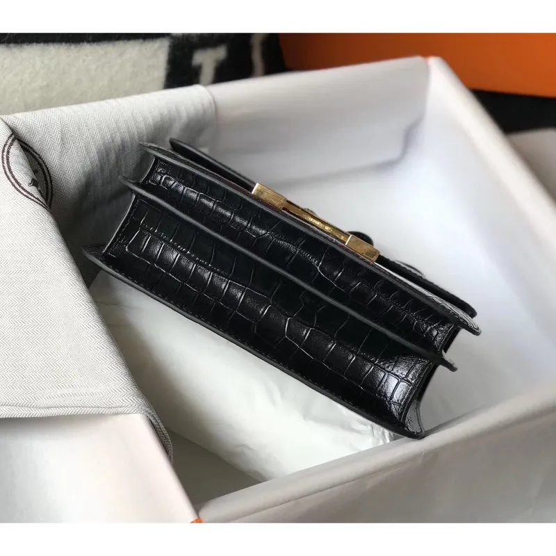 Taška Hermes Constance 18cm v černém embosovaném krokodýlím vzoru