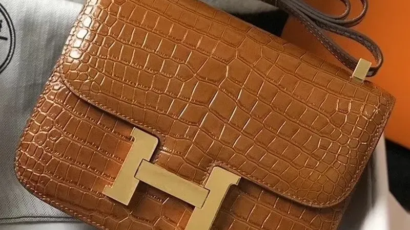 Hermès Constance 24 cm v hnědém embosovaném krokodýlím vzoru: precizní luxus pro každodenní nošení