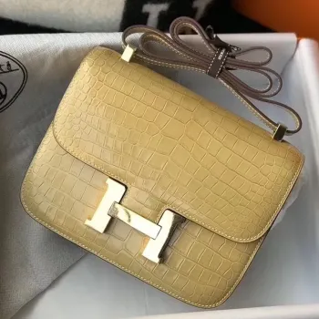 Taška Hermes Constance 24cm v Jaune Poussin embosovaná krokodýlí kůže