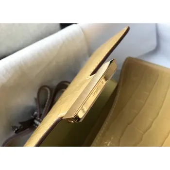 Taška Hermes Constance 24cm v Jaune Poussin embosovaná krokodýlí kůže