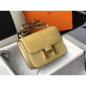 Taška Hermes Constance 24cm v Jaune Poussin embosovaná krokodýlí kůže