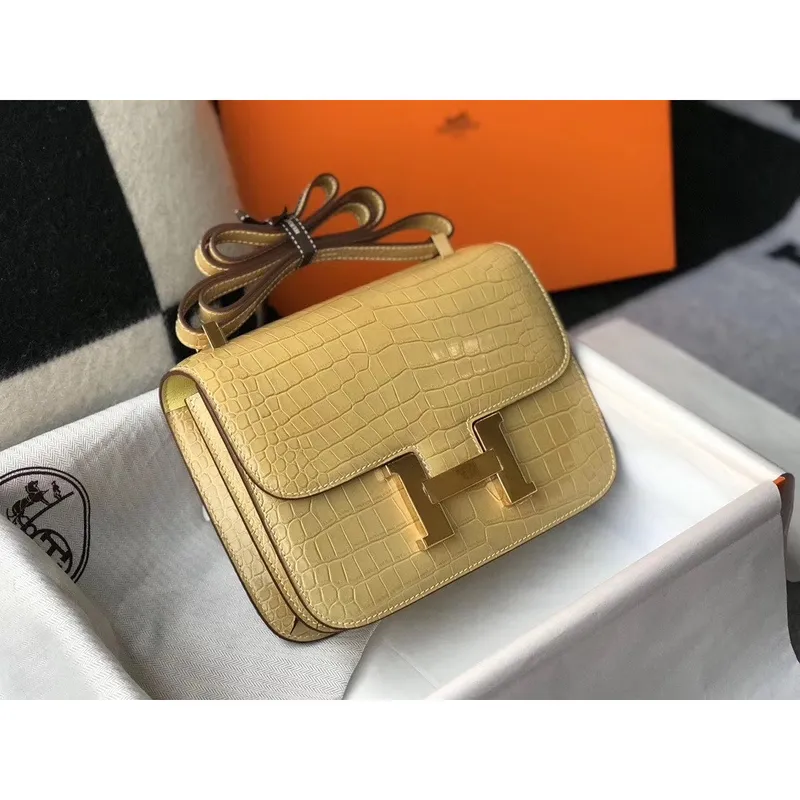Taška Hermes Constance 24cm v Jaune Poussin embosovaná krokodýlí kůže