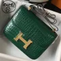 Hermes Constance 24cm Taška v zeleném embosovaném krokodýlím vzoru