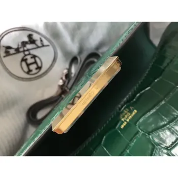 Hermes Constance 24cm Taška v zeleném embosovaném krokodýlím vzoru