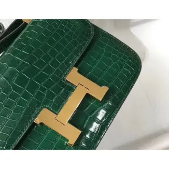 Hermes Constance 24cm Taška v zeleném embosovaném krokodýlím vzoru