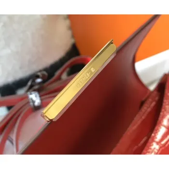 Taška Hermes Constance 24 cm v červeném embosovaném krokodýlím vzoru