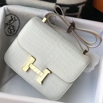 Kabelka Hermes Constance 24 cm v bílé embosované krokodýlí kůži