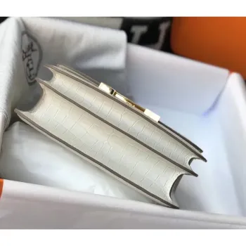 Kabelka Hermes Constance 24 cm v bílé embosované krokodýlí kůži