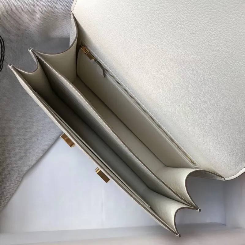 Kabelka Hermes Constance 24 cm v bílé embosované krokodýlí kůži