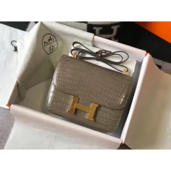 Taška Hermes Constance 24cm v taupe embosované krokodýlí kůži