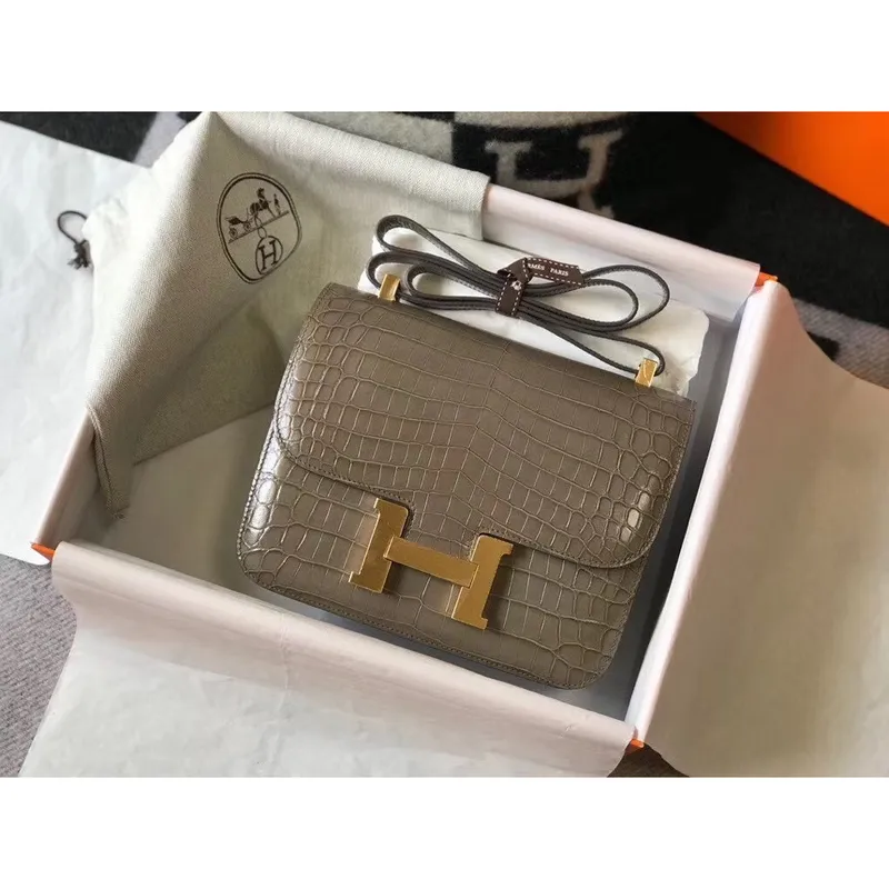 Taška Hermes Constance 24cm v taupe embosované krokodýlí kůži