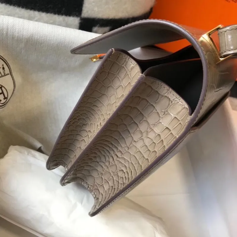 Taška Hermes Constance 24cm v taupe embosované krokodýlí kůži