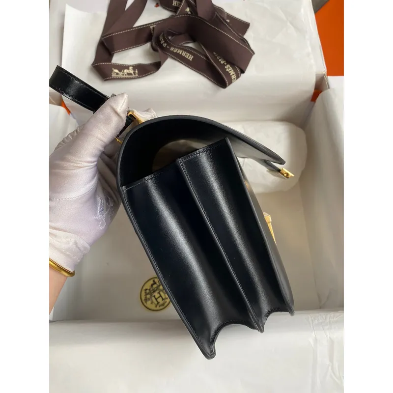 Hermes Constance 24 Ručně vyráběná taška v černé boxové telecí kůži