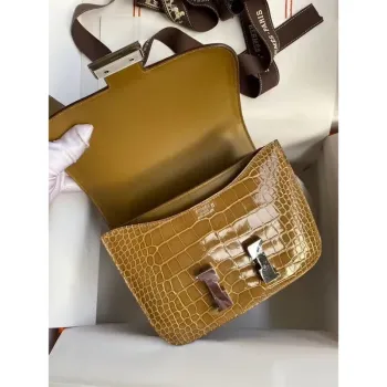 Hermes Constance 24cm Taška ve světle hnědé kůži z aligátora krokodýla
