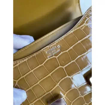 Hermes Constance 24cm Taška ve světle hnědé kůži z aligátora krokodýla