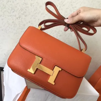 Hermes Epsom Constance 24cm Oranžová Ručně Vyrobená Taška