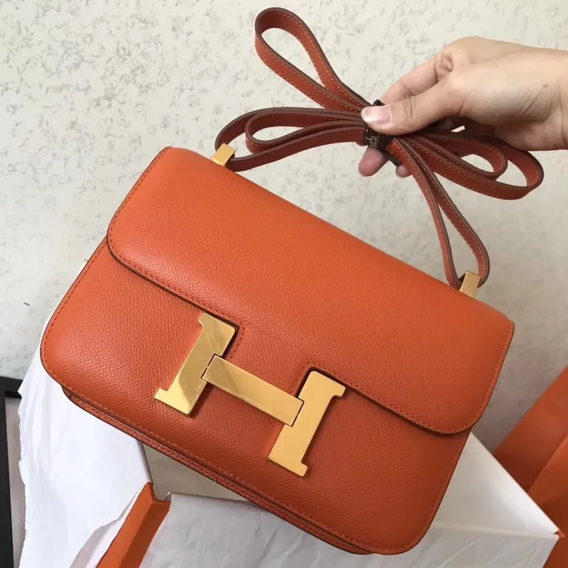 Hermes Epsom Constance 24cm Oranžová Ručně Vyrobená Taška