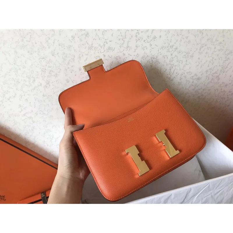 Hermes Epsom Constance 24cm Oranžová Ručně Vyrobená Taška
