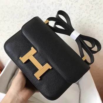 Hermes Epsom Constance 24cm Černá Ručně Vyrobená Taška