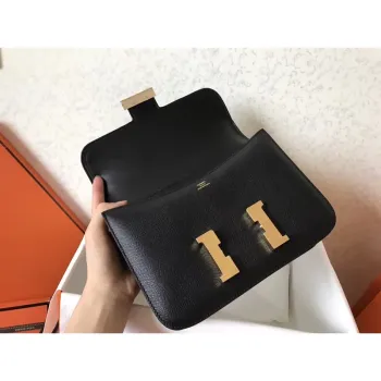 Hermes Epsom Constance 24cm Černá Ručně Vyrobená Taška