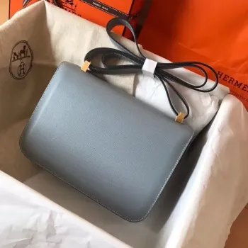 Hermes Epsom Constance 24cm Modrá Lin Ručně Vyrobená Taška