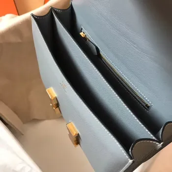 Hermes Epsom Constance 24cm Modrá Lin Ručně Vyrobená Taška