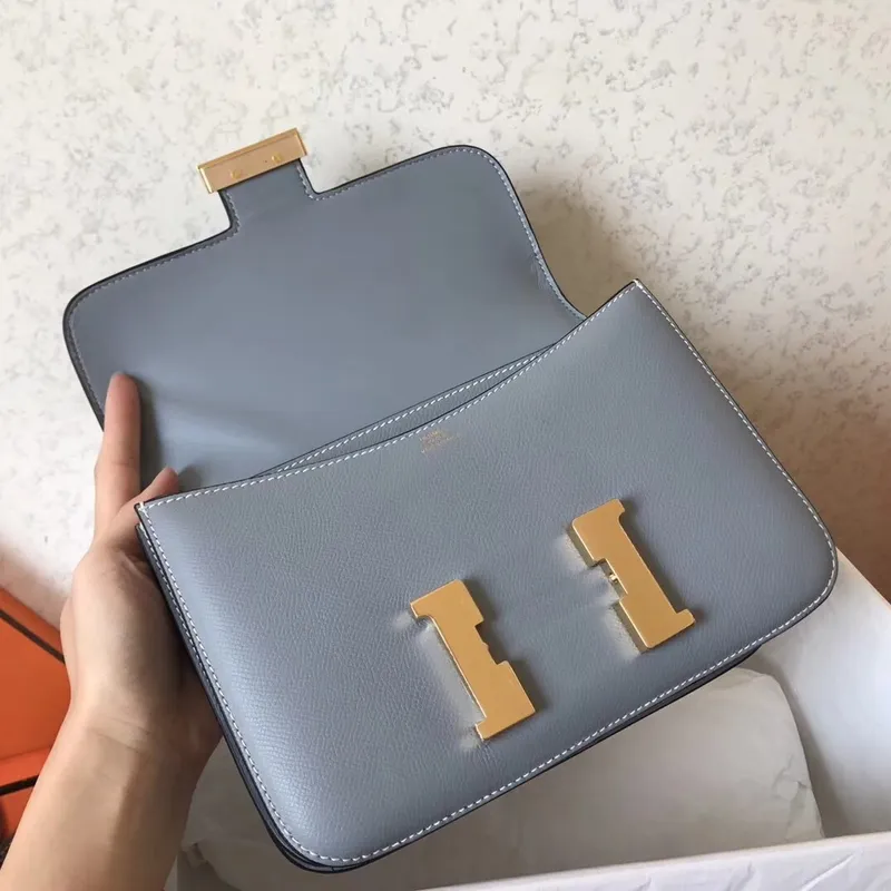 Hermes Epsom Constance 24cm Modrá Lin Ručně Vyrobená Taška