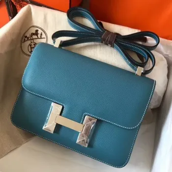 Hermes Epsom Constance 24cm Modrý Jean Ručně Vyrobená Taška