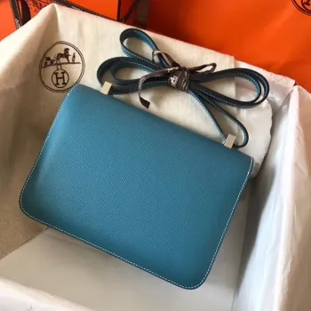 Hermes Epsom Constance 24cm Modrý Jean Ručně Vyrobená Taška
