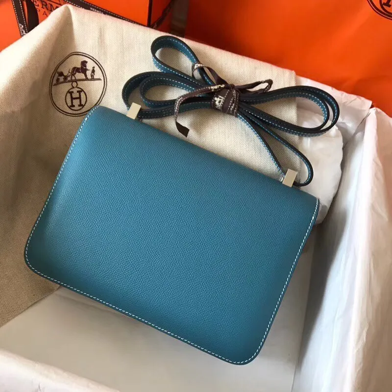 Hermes Epsom Constance 24cm Modrý Jean Ručně Vyrobená Taška
