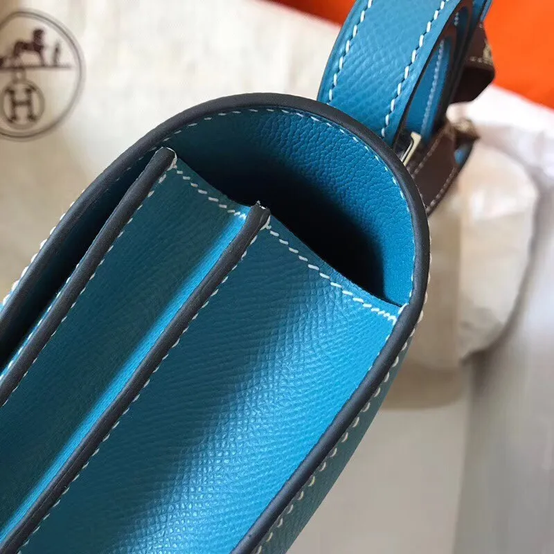 Hermes Epsom Constance 24cm Modrý Jean Ručně Vyrobená Taška
