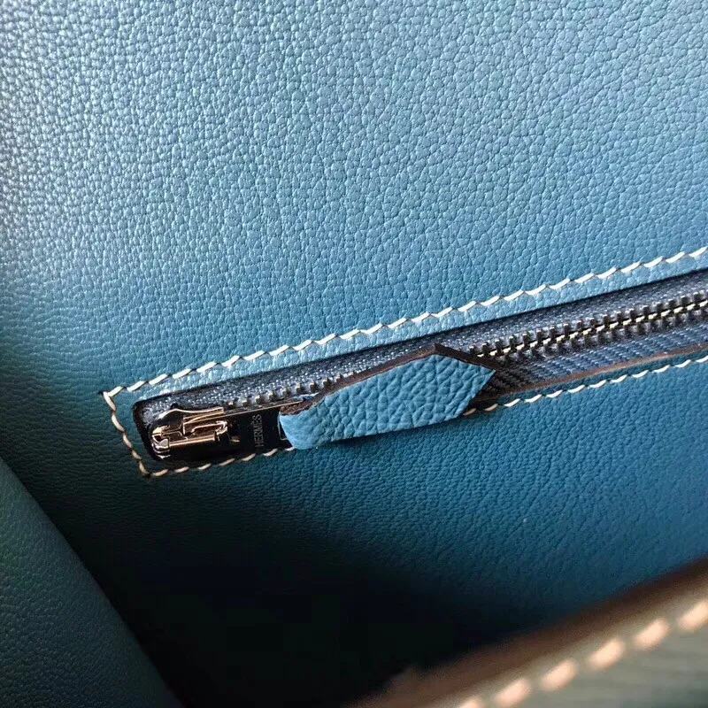 Hermes Epsom Constance 24cm Modrý Jean Ručně Vyrobená Taška