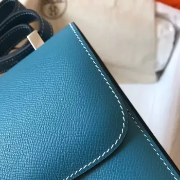 Hermes Epsom Constance 24cm Modrý Jean Ručně Vyrobená Taška