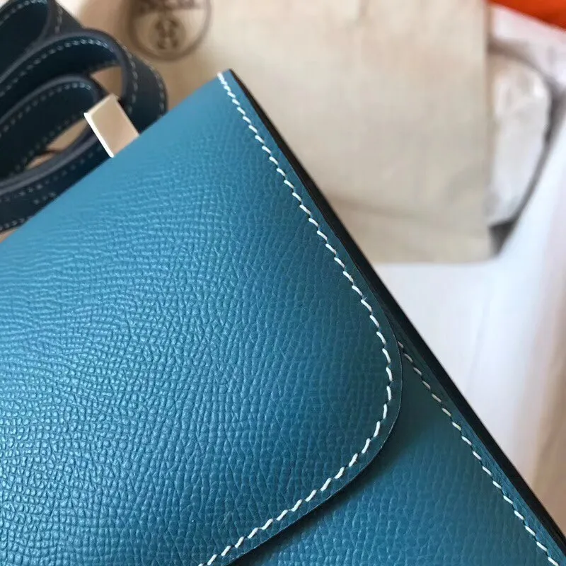 Hermes Epsom Constance 24cm Modrý Jean Ručně Vyrobená Taška