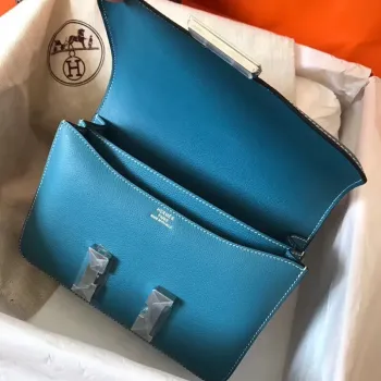 Hermes Epsom Constance 24cm Modrý Jean Ručně Vyrobená Taška