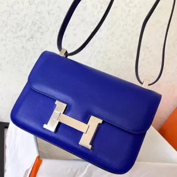 Hermes Epsom Constance 24cm Modrá Elektrická Ručně Vyrobená Taška
