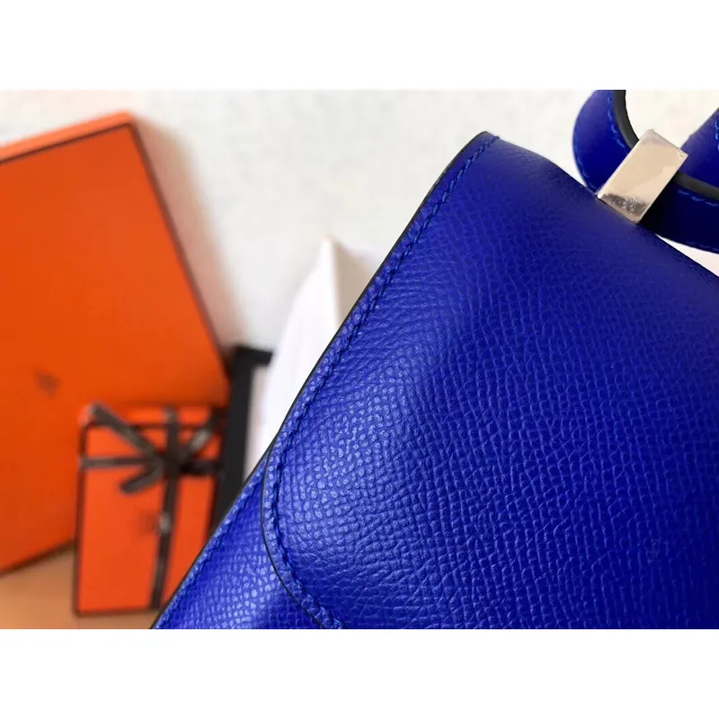 Hermes Epsom Constance 24cm Modrá Elektrická Ručně Vyrobená Taška