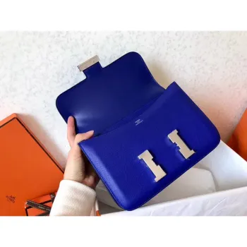 Hermes Epsom Constance 24cm Modrá Elektrická Ručně Vyrobená Taška