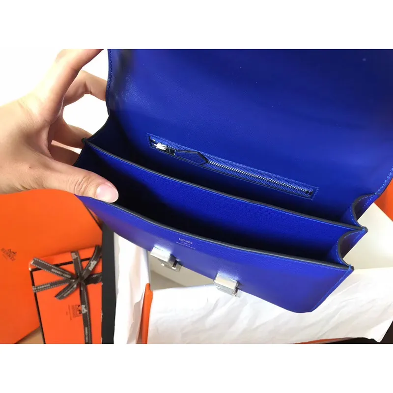 Hermes Epsom Constance 24cm Modrá Elektrická Ručně Vyrobená Taška