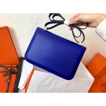 Hermes Epsom Constance 24cm Modrá Elektrická Ručně Vyrobená Taška