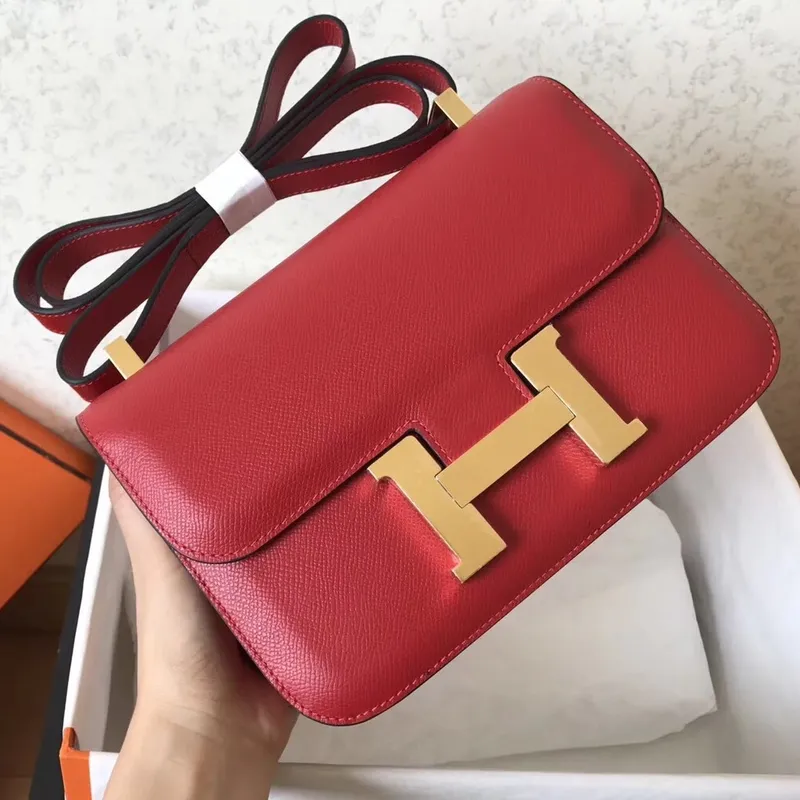 Hermes Epsom Constance 24cm Červená Ručně Vyrobená Taška