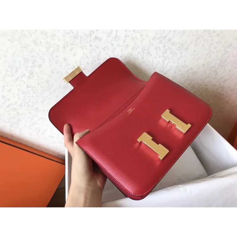Hermes Epsom Constance 24cm Červená Ručně Vyrobená Taška