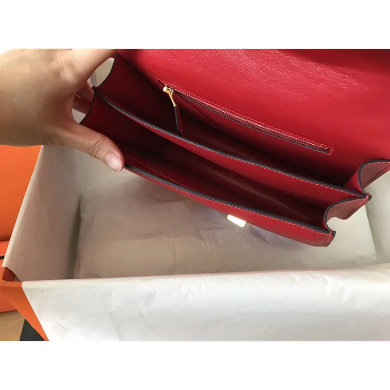 Hermes Epsom Constance 24cm Červená Ručně Vyrobená Taška