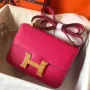 Hermes Epsom Constance 24cm Růžová Červená Ručně Vyrobená Taška
