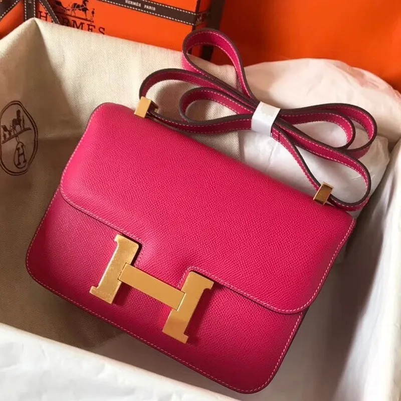 Hermes Epsom Constance 24cm Růžová Červená Ručně Vyrobená Taška