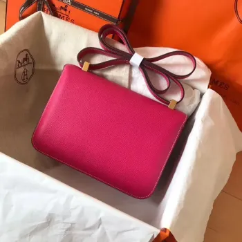 Hermes Epsom Constance 24cm Růžová Červená Ručně Vyrobená Taška